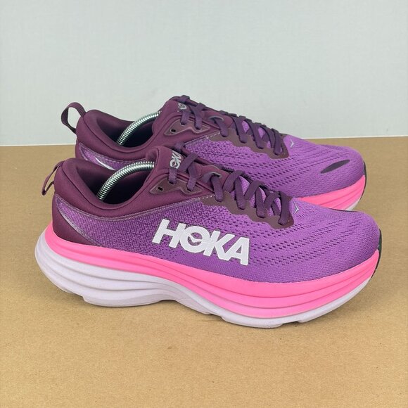 Hoka Bondi 8 Athletic Running Shoes Womens 9.5 Purple Pink Burgundy Low Top - Picture 3 of 10